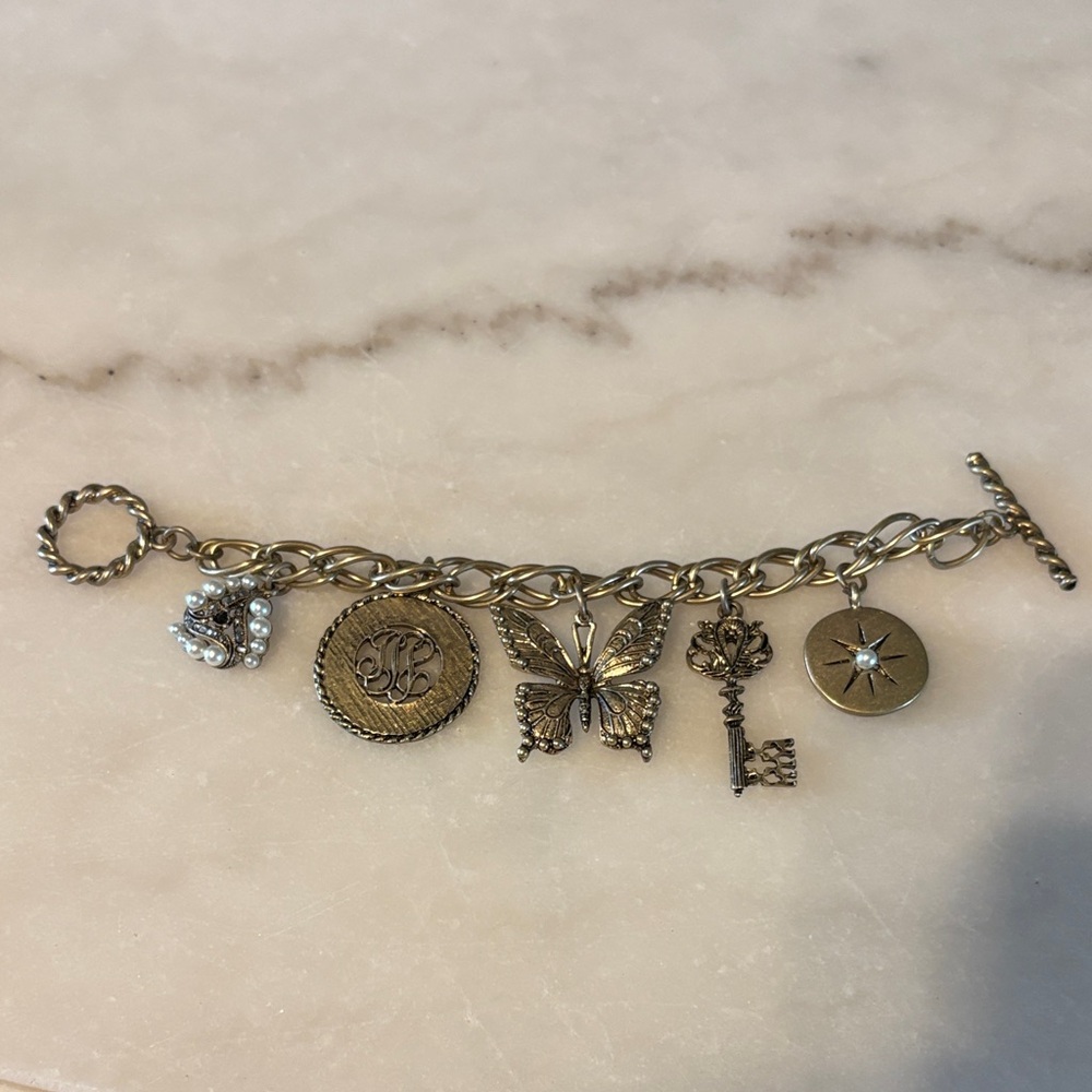 Gold Charm Bracelet with Butterfly and Key